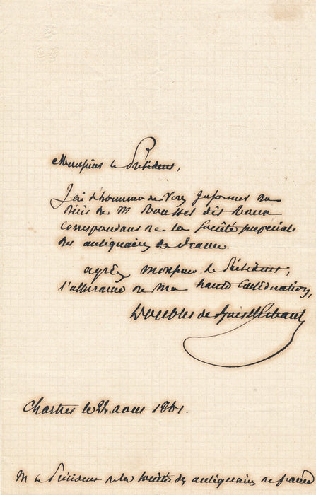 Jules DOUBLET DE BOISTHIBAULT décès Antiquaire Chartres lettre autographe