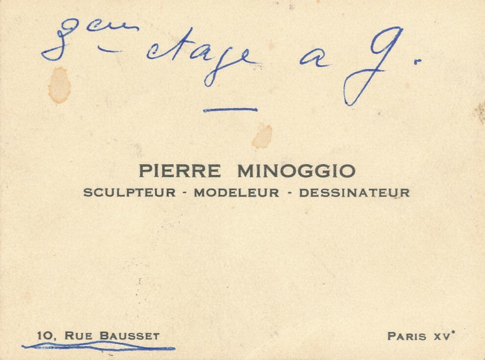 Pierre MINOGGIO sculpteur actif à Paris LA Ruche photographie carte de viste