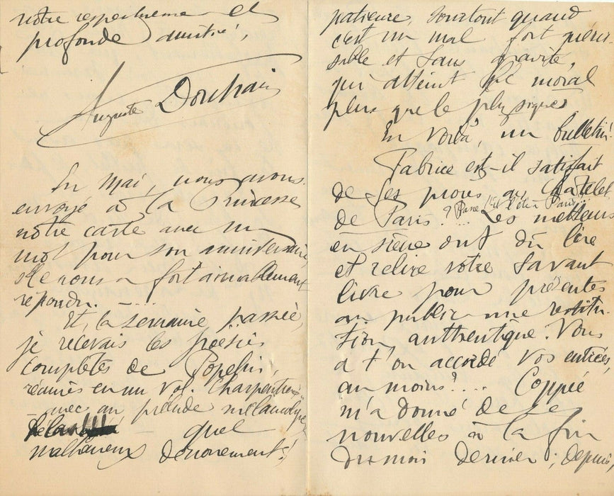 Auguste-Léon DORCHAIN Belle lettre autographe signée écriture maladie 8 pages