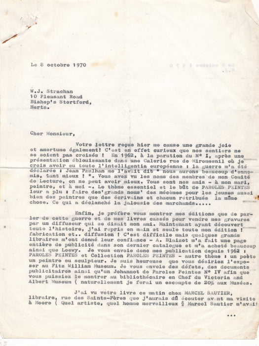 Walter John STRACHAN et le livre d'artiste Paroles Peintes 2 lettres Fitzwilliam