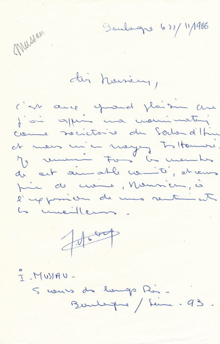Ivan MUSSAU peintre lettre autographe signée graveur DANIEL-GIRARD salon Hiver