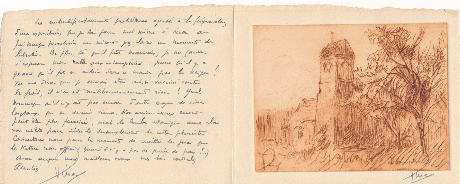 Fernand PINAL gravure eau-forte signée ET bel envoi autographe signé 1953