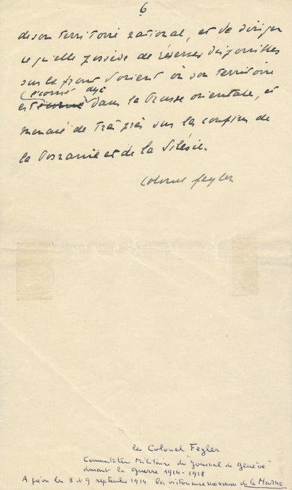 Fernand FEYLER officier théoricien militaire suisse manuscrit autographe signé