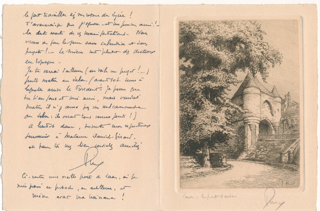Fernand PINAL gravure eau-forte signée ET bel envoi autographe signé Laon