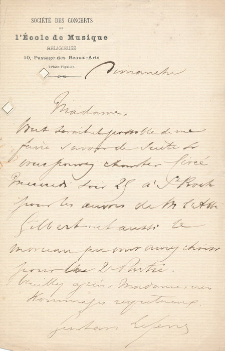 compositeur Gustave LEFÈVRE 4 lettres autographes signées belle correspondance
