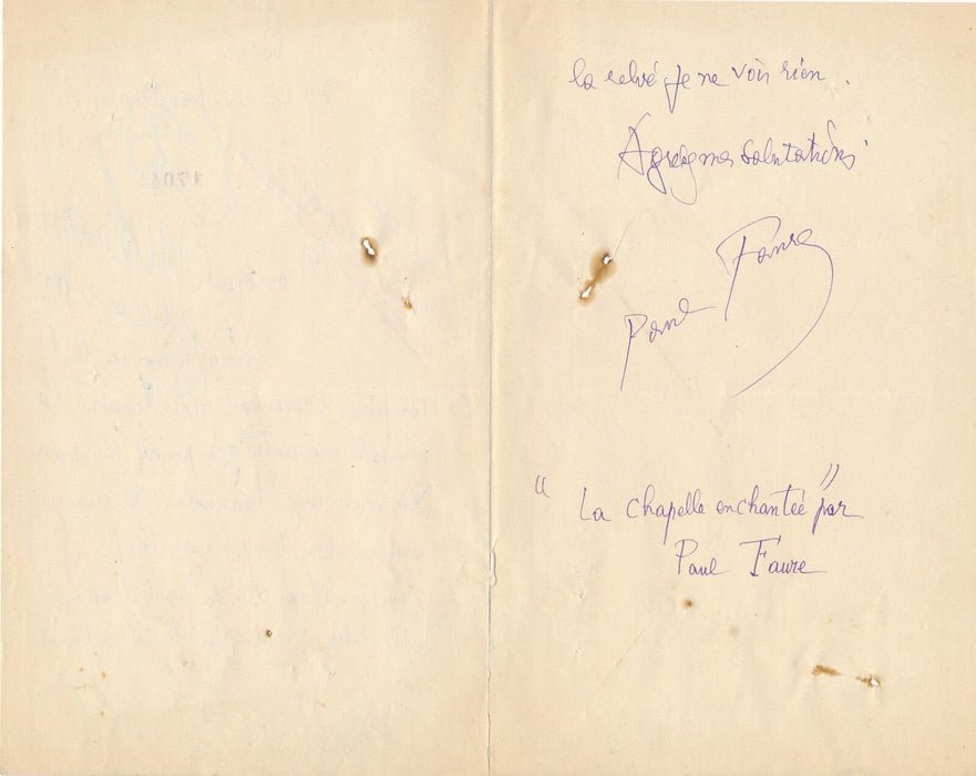 Paul FAURE Lettre autographe signée presse La Chapelle enchantée