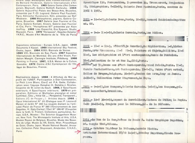 Jean DEGOTTEX artiste Jean DALADIER architecte  Horspaces  1970 plaquette ARC