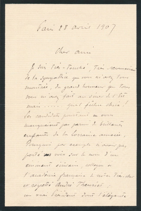 Les Dîners de l Est des Alsaciens lettre autographe mention André Theuriet