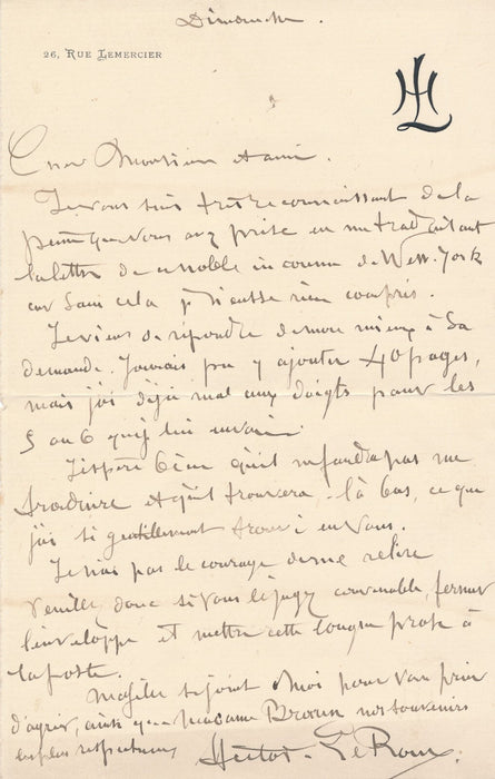 Hector LEROUX fait traduire une lettre photographe Gaston Braun autographe