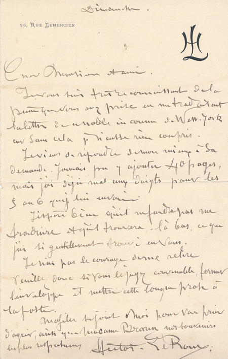 Hector LEROUX fait traduire une lettre photographe Gaston Braun autographe