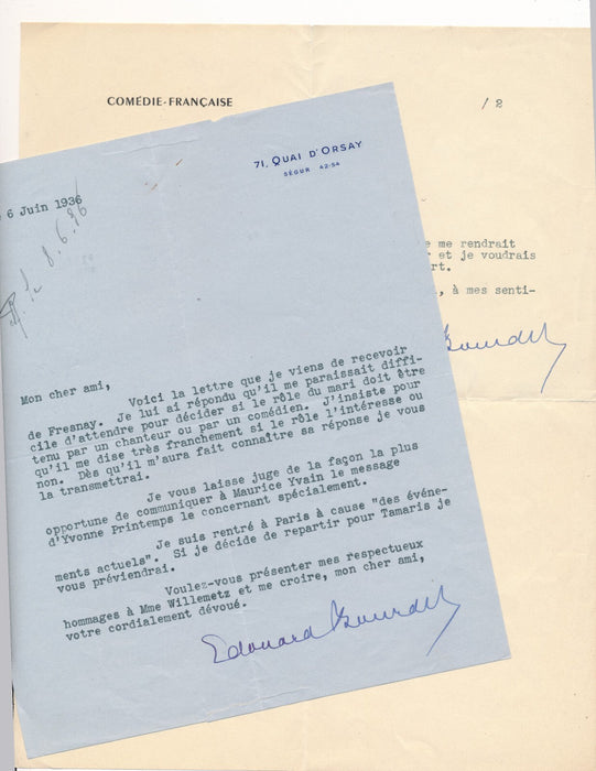 théâtre Edouard BOURDET 7 lettres à Albert WILLEMETZ Yvonne Printemps Rubicon