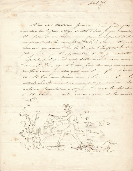 À Louis-Emmanuel, baron d'Astier de LA VIGERIE lettre avec4 DESSINS chasse