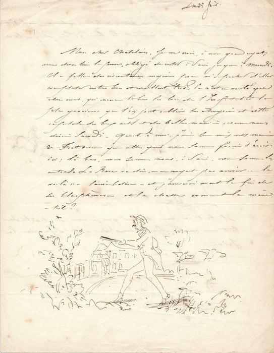 À Louis-Emmanuel, baron d'Astier de LA VIGERIE lettre avec4 DESSINS chasse