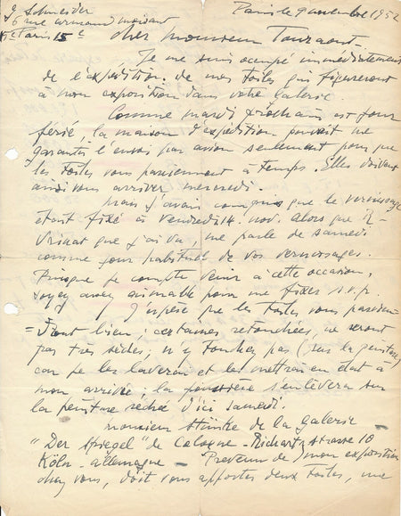 Gérard SCHNEIDER peintre suisse lettre autographe signée Galerie Ex-libris prix 