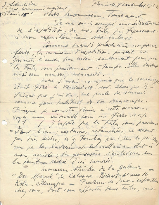 Gérard SCHNEIDER peintre suisse lettre autographe signée Galerie Ex-libris prix 