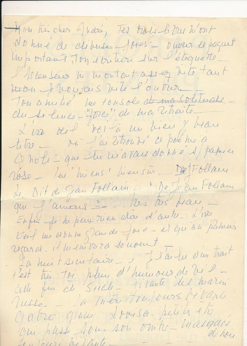 Odette LAZAR-VERNET éditrice à Pieyre de Mandiargues brouillon lettre autographe