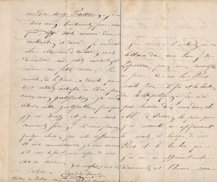 Edgard du BERNET DE GARROS intéressante lettre autographe signée guerre 1870