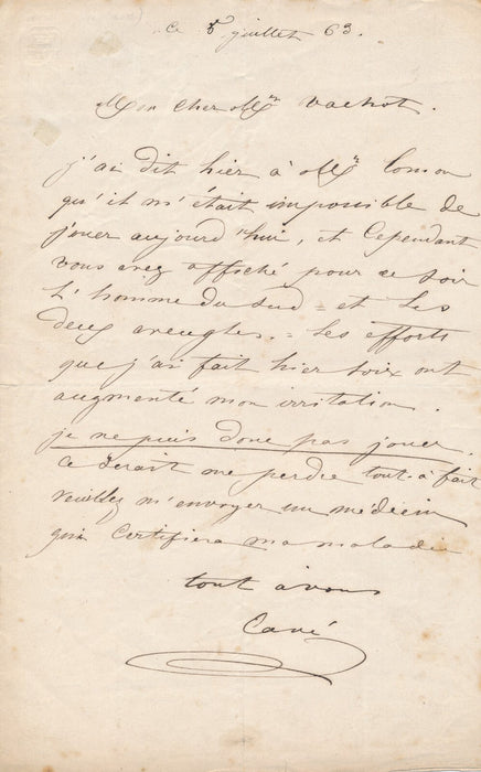 Gustave CAVÉ ténor comique 2 lettres autographes signées