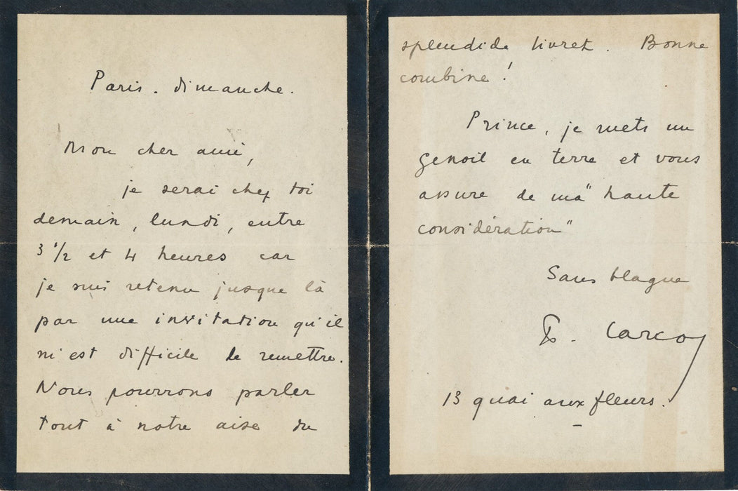 Francis Carco à Paul Fort lettre autographe signée et télégramme