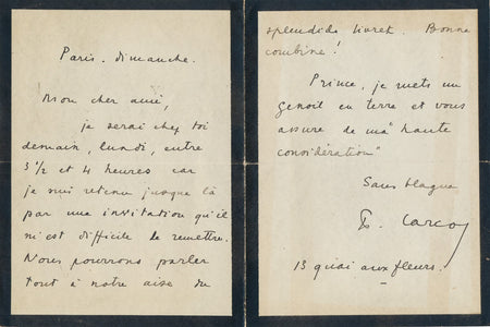 Francis Carco à Paul Fort lettre autographe signée et télégramme