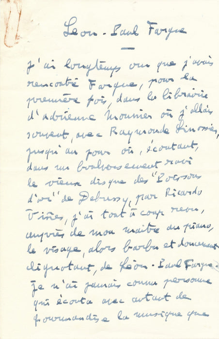 Francis POULENC extraordinaire hommage à Fargue manuscrit autographe 6 pages