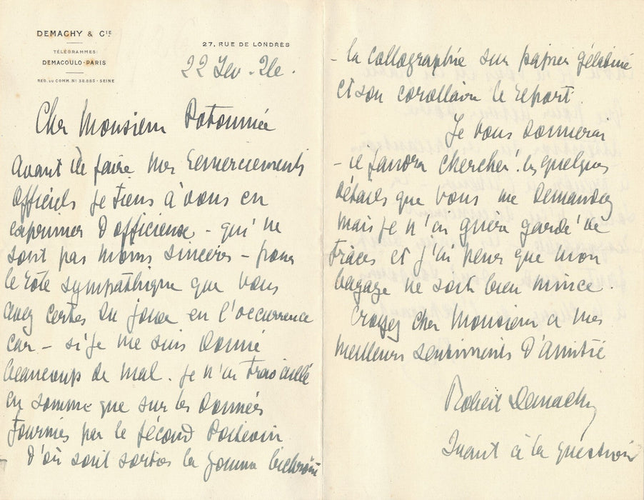 Robert DEMACHY le procédé Poitevin à Georges Potonniée lettre autographe signée