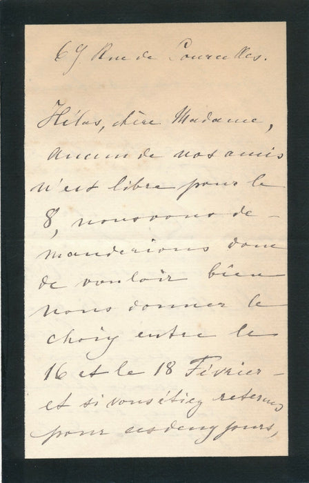 Musique La princesse Hélène BIBESCO difficulté réunion lettre autographe signée