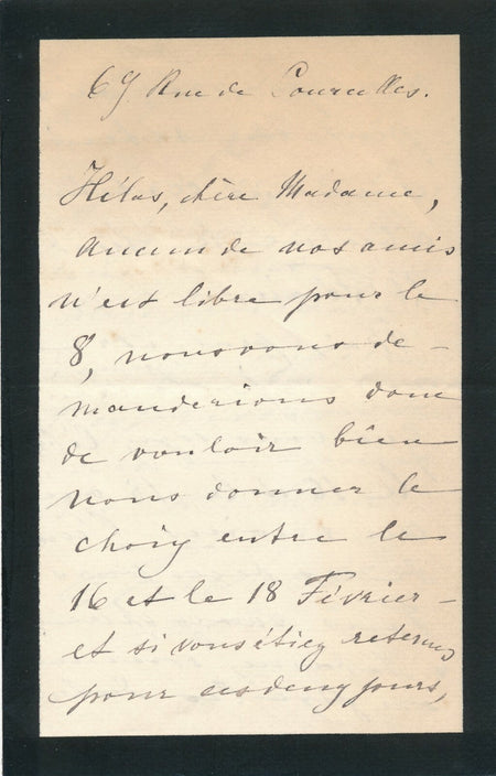 Musique La princesse Hélène BIBESCO difficulté réunion lettre autographe signée