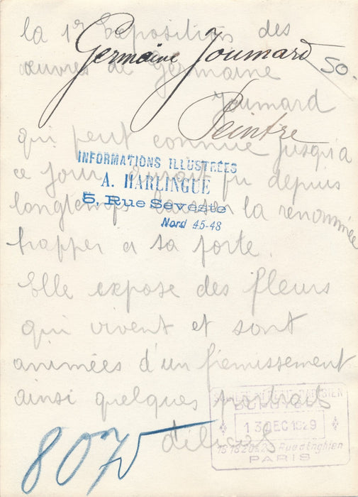 Photo photographie peintre Germaine JOUMARD  argentique époque 1929