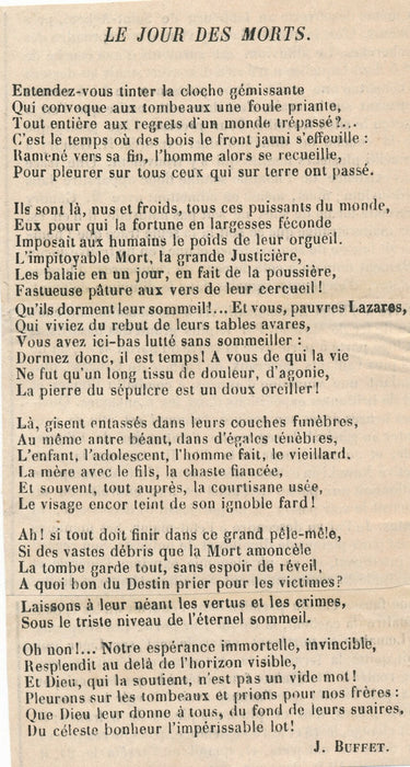 Poème autographe de Jules BUFFET vers 1860 9 strophes et imprimés poésie