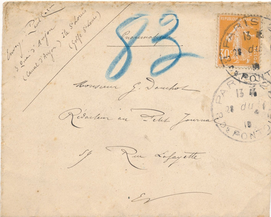 Paul CAZIN inondations Paris 1910 lettre autographe signée hôtel Lambert