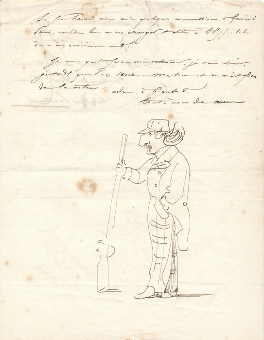 À Louis-Emmanuel, baron d'Astier de LA VIGERIE lettre avec4 DESSINS chasse