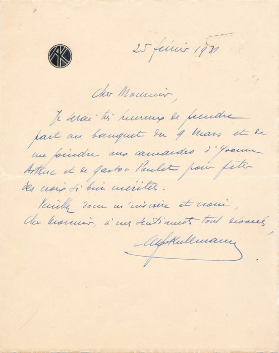 compositeur Alfred Kullmann compositeur lettre autographe signée Gaston Poulet