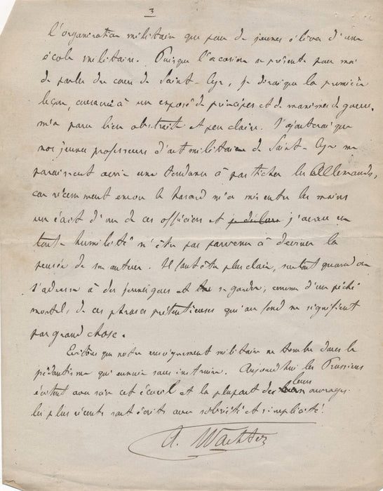 A. WACHTER journaliste manuscrit autographe signée art militaire Barthelemy