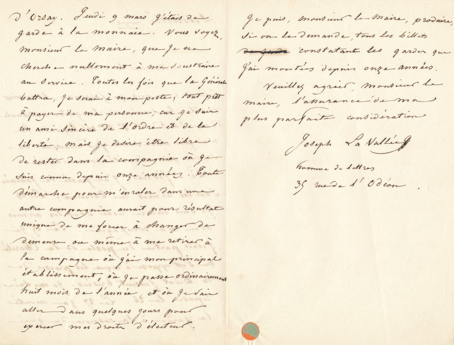 Révolution 1848  LAVALLÉE BOISROBERT lettre autographe signée Garde Didot