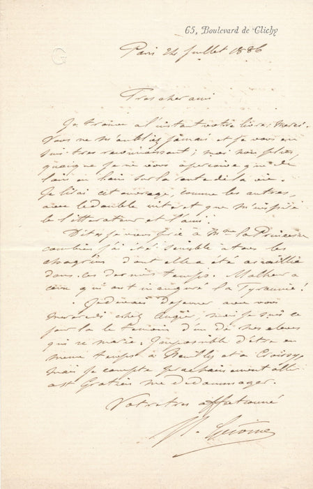 Jean-Léon GÉRÔME sensible tristesse princesse Mathilde lettre autographe