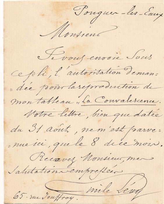 Émile Lévy Levy 3 lettres autographes signées reproduction tableaux