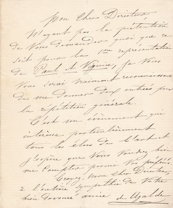 2 lettres autographes signées chanteuse opéra Delphine UGALDE une rivalité