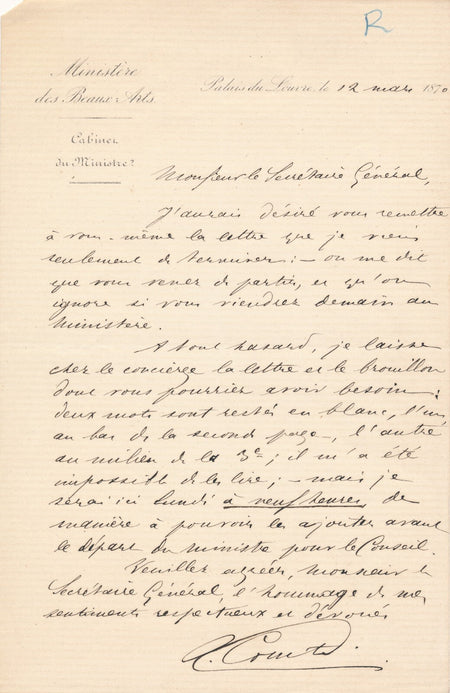 Jules Abel COMTE administrateur Versailles Saint-Cloud lettre autographe signée