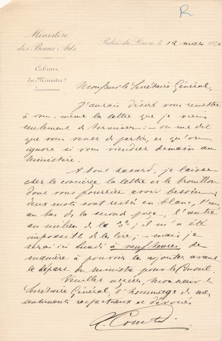 Jules Abel COMTE administrateur Versailles Saint-Cloud lettre autographe signée