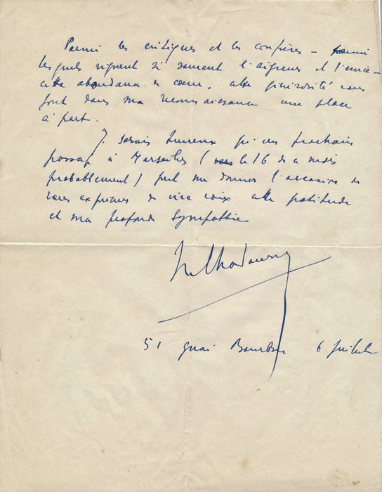 Marc CHADOURNE Lettre autographe signée critique Absence (Plon, 1933) Gras