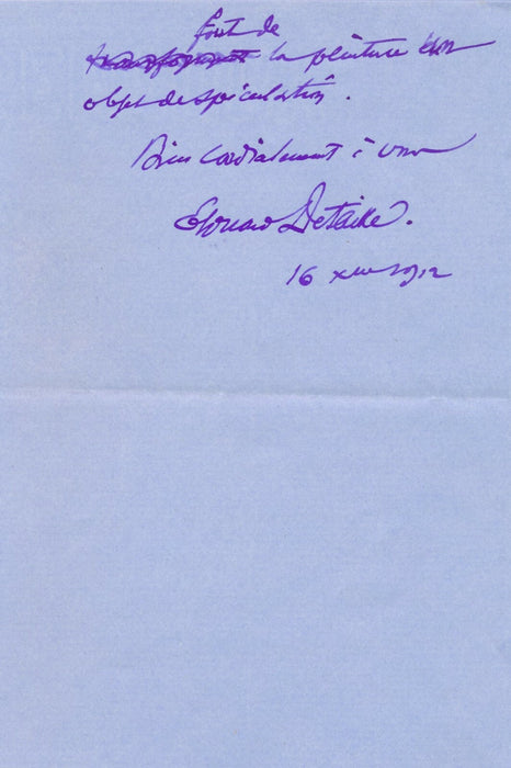 Edouard DETAILLE lettre autographe signée droit d'auteur contre la spéculation