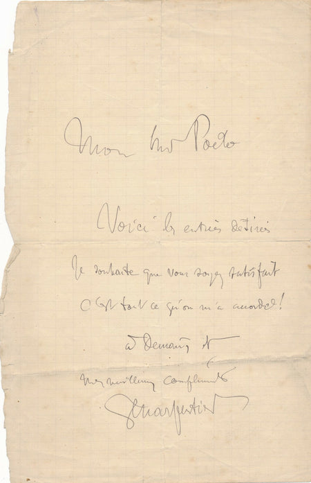 Gustave CHARPENTIER lettre autographe signée à un cher poète 