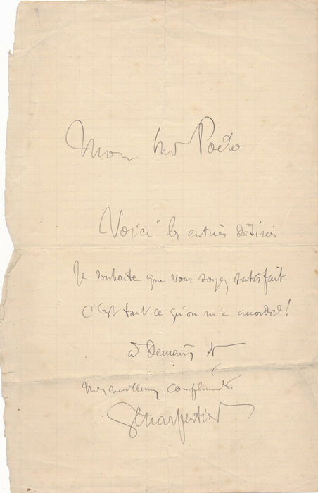 Gustave CHARPENTIER lettre autographe signée à un cher poète 