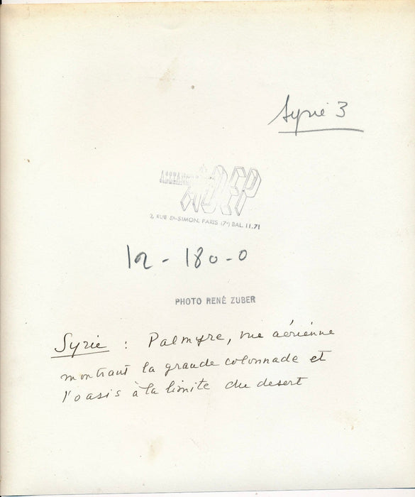 Photographie René Zuber Palmyre Syrie vue aérienne argentique époque cachet