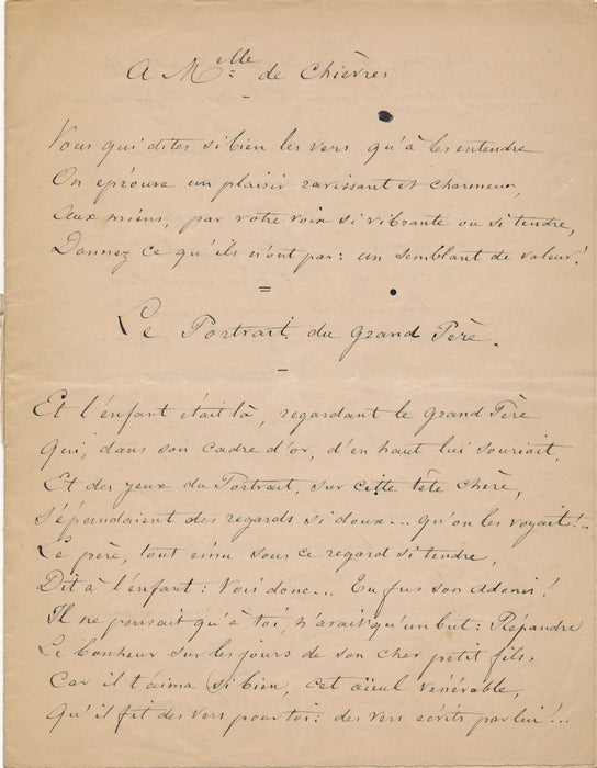 Poème autographe signé Julien Ader de Chièvres militaire Empereur Bonaparte 