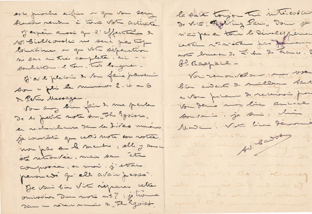 Adolphe CADOT échange journaliste Ciolkowska lettre autographe signée The Egoist