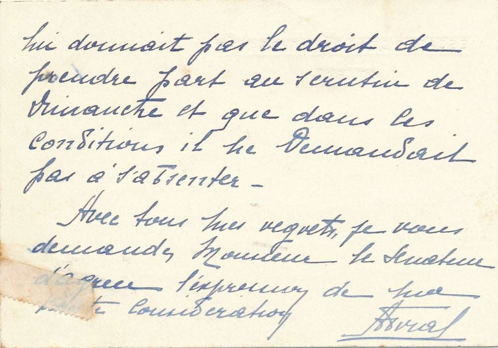 Militaire Jean-Marie Charles ABRIAL amiral permission à un sénateur sans date