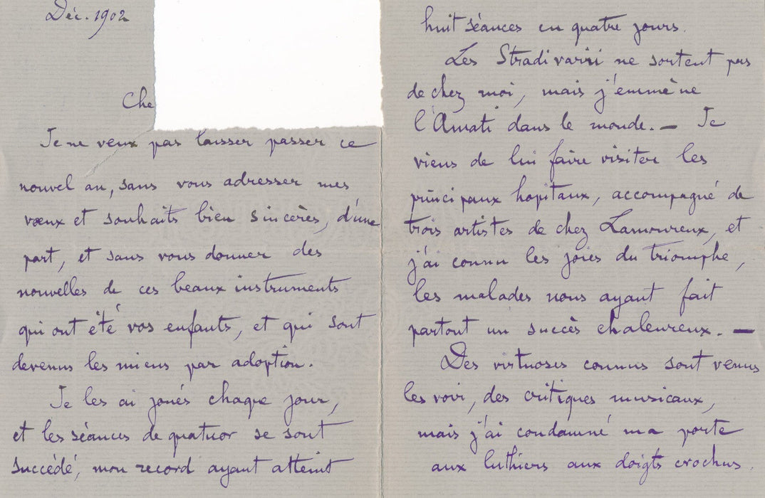 Stradivarius Marcel DELMAS 2 lettres Eugène Lévêque collectionneur musique 1902