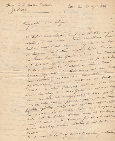 R. J. COURTOIS belle lettre à NEES VON ESENBECKv Floralies Gand 1834 botaniste